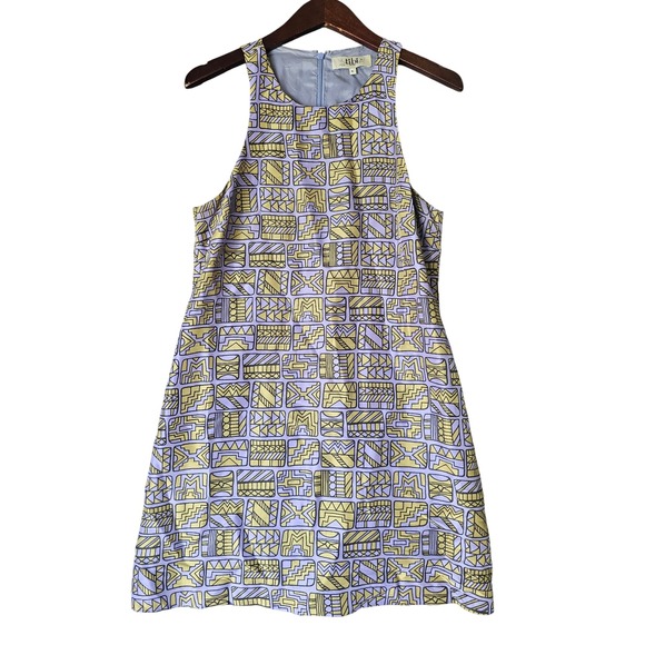 Tibi New York Sleeveless Silk Mini Purple Multi Geometric Racerback Dress Size 6 - Picture 1 of 6